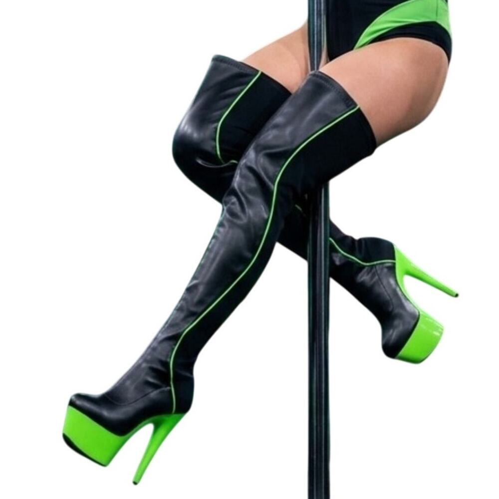 Ellie Shoes Neon Green Thigh High Platform Boots - Size 8 - Exotic/Cosplay